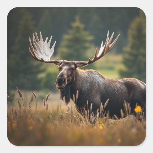 Mooie Moose Verjaardag Vierkante Sticker (Voorkant)