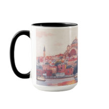 Mooie moskee & Bosphorus stadsgezicht koffiekop