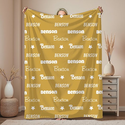 Mooie mosterdgele herhalende naam gepersonaliseerd fleece deken