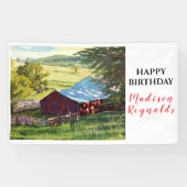 Mooie Mountain Ranch Uitzicht Verjaardag Banner (Horizontaal)