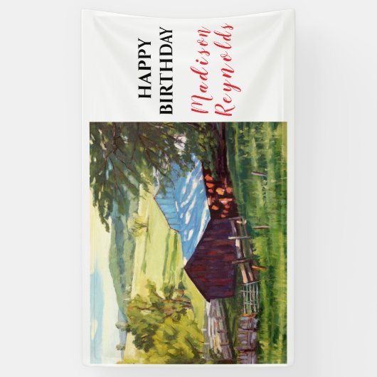 Mooie Mountain Ranch Uitzicht Verjaardag Banner (Verticaal)