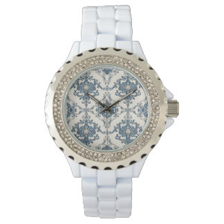 Mooie mozaïek blauwe zilveren patroon, vrouwen horloge