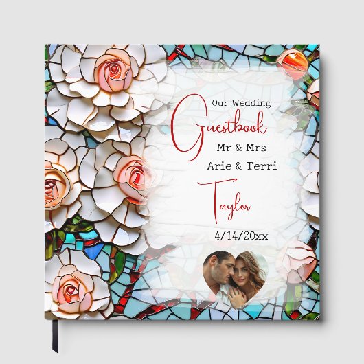 Mooie Mozaïek Glas in lood en Tegel bruiloft Gastenboek (Voorkant)