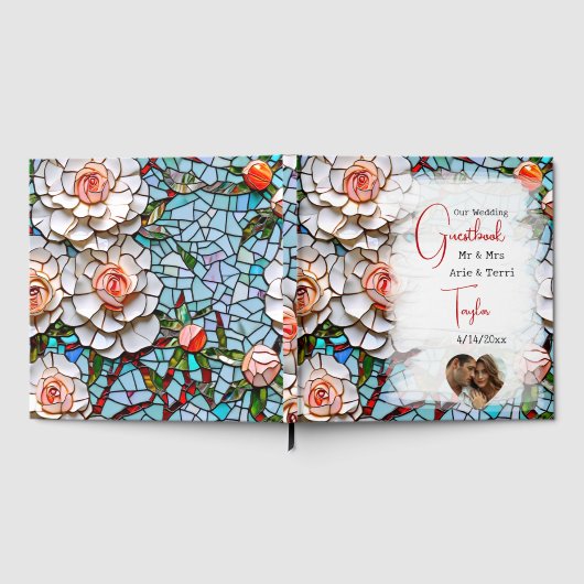 Mooie Mozaïek Glas in lood en Tegel bruiloft Gastenboek (Volledig)