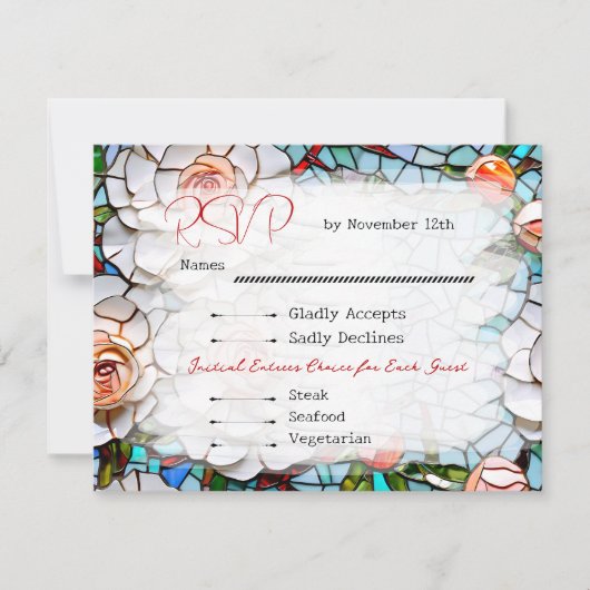 Mooie Mozaïek Glas in lood en Tegel bruiloft RSVP Kaartje (Voorkant)