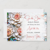 Mooie Mozaïek Glas in lood en Tegel bruiloft Save The Date (Voorkant)