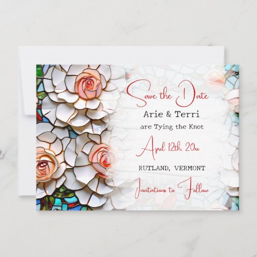 Mooie Mozaïek Glas in lood en Tegel bruiloft Save The Date (Voorkant)