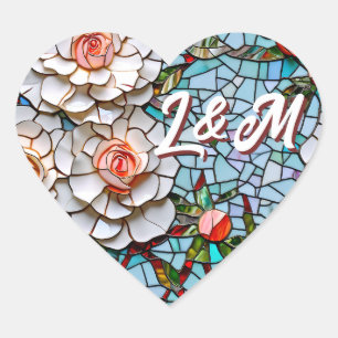 Mooie mozaïek glas-in-lood en tegels  hart sticker