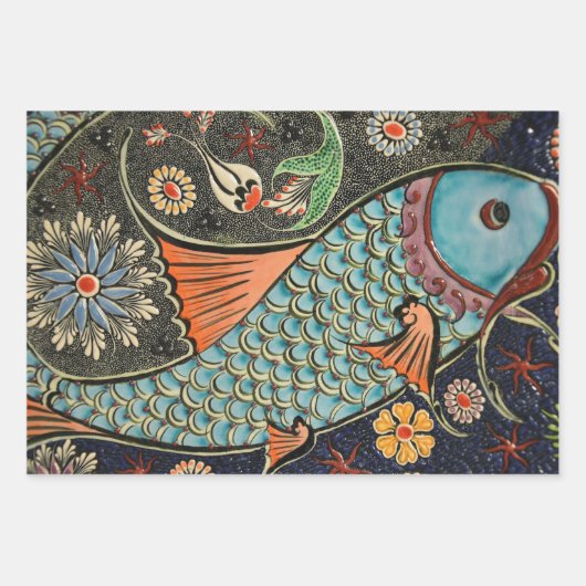 Mooie mozaïekvis en kleurrijke vis inpakpapier vel (Voorkant)