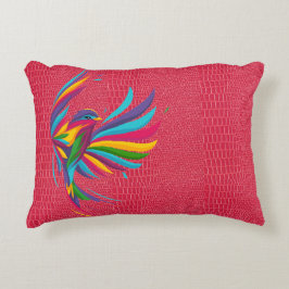 Mooie Multi Color Bird met rood accent kussen