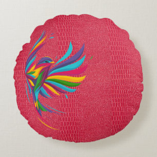 Mooie Multi Color Vogel met Rood Rond Kussen