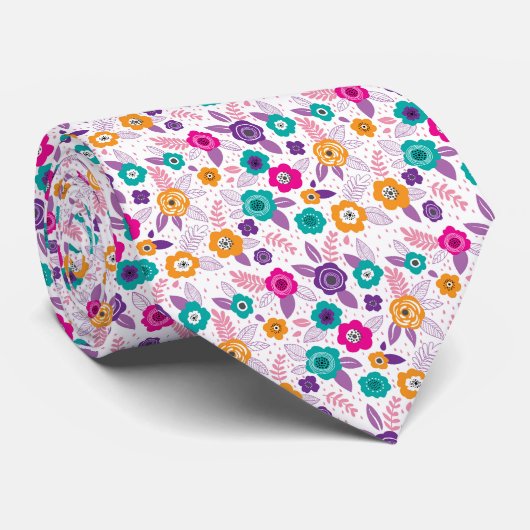 Mooie multi kleur elegante bloem patroon stropdas (Opgerold)