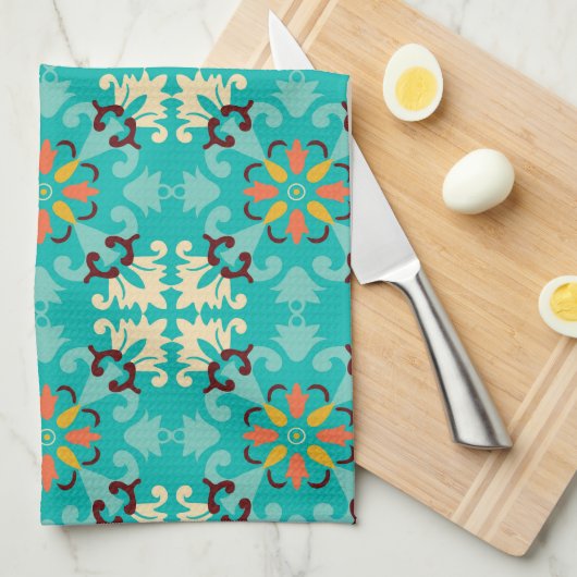 💚 mooie munt en gele Azulejos, Theedoek (Quarter Fold)