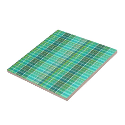 Mooie munt groen blauwgroen offwhite plaid tegeltje (Zijkant)