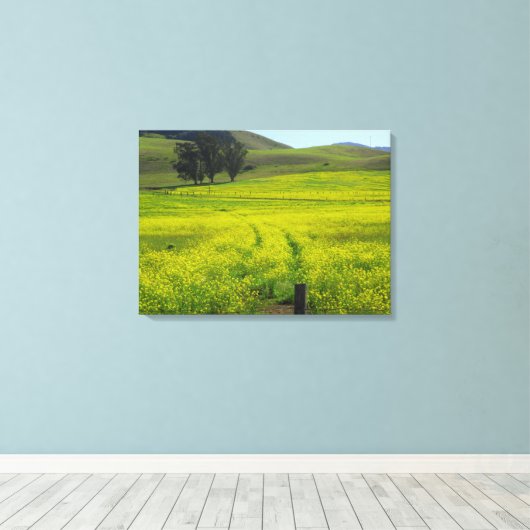 Mooie Mustard Seed Fields California Foto Canvas Afdruk (Insitu (Houten vloer))
