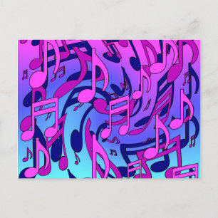 Mooie muziek levendige noten roze paars blauw aqua briefkaart