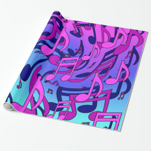 Mooie muziek levendige noten roze paars blauw aqua cadeaupapier