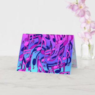 Mooie muziek levendige noten roze paars blauw aqua kaart