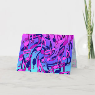 Mooie muziek levendige noten roze paars blauw aqua kaart