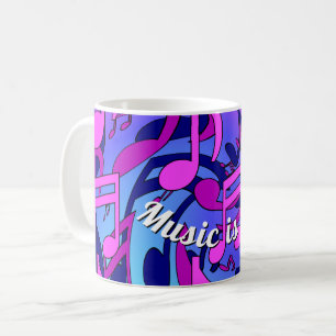 Mooie muziek levendige noten roze paars blauw aqua koffiemok