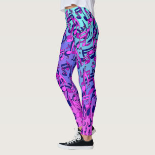 Mooie muziek levendige noten roze paars blauw aqua leggings