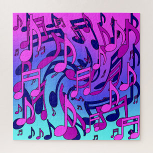 Mooie muziek levendige noten roze paars blauw aqua legpuzzel
