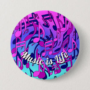 Mooie muziek levendige noten roze paars blauw aqua ronde button 7,6 cm