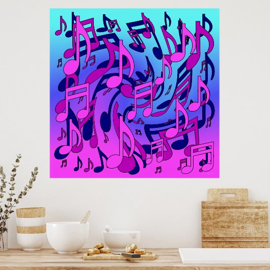 Mooie muziek Lively Musical Notes Expressive Poster (Keuken)