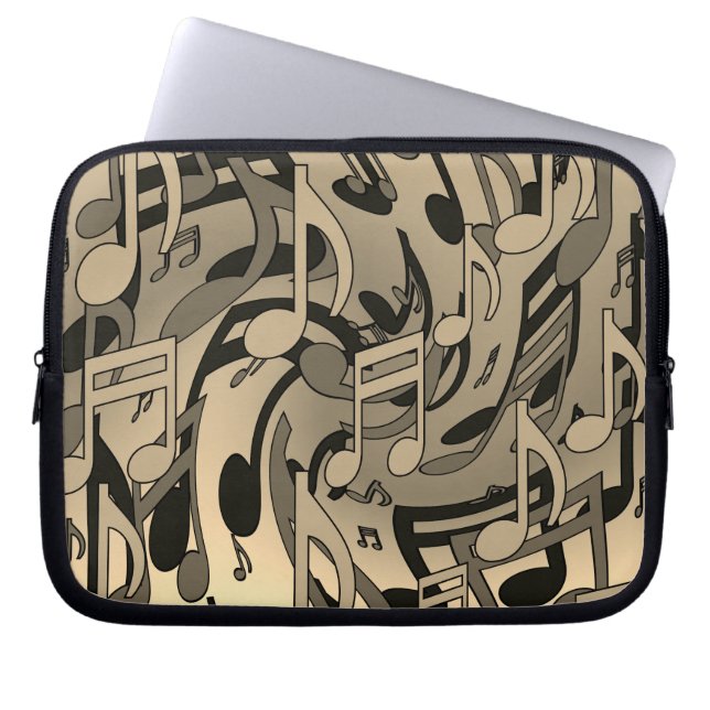 Mooie muziek Warm Sepia Lively Musical Notes Laptop Sleeve (Voorkant)