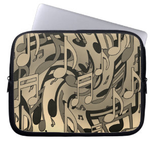 Mooie muziek Warme Sepia Levendige muzieknoten Laptop Sleeve