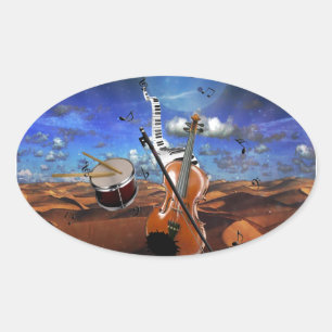 Mooie muzieknoten schenden pianodrums ovale sticker