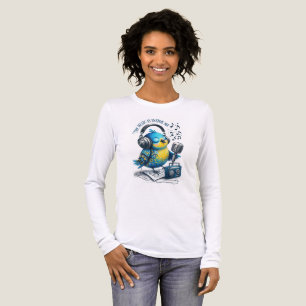 Mooie muzikale blauwe vogel lange mouw T-shirt
