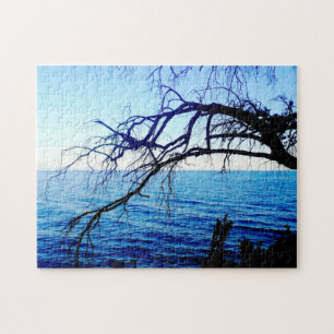 Mooie Mystic Old Tree Ocean Beach Scene Blauw Legpuzzel