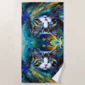 Mooie mystieke kat in blauw en goud strandlaken (Voorkant)