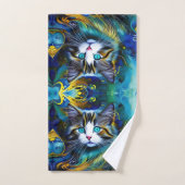 Mooie mystieke kat in blauwe en rode tinten bad handdoek (Handdoek)