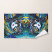 Mooie mystieke kat in blauwe en rode tinten bad handdoek (Handdoek)