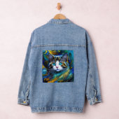 Mooie mystieke kat in blauwe en rode tinten denim jacket (Hangar)