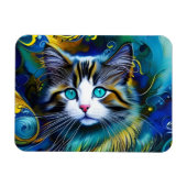 Mooie mystieke kat in blauwe en rode tinten magneet (Horizontaal)