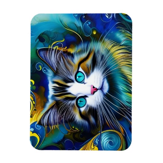 Mooie mystieke kat in blauwe en rode tinten magneet (Verticaal)