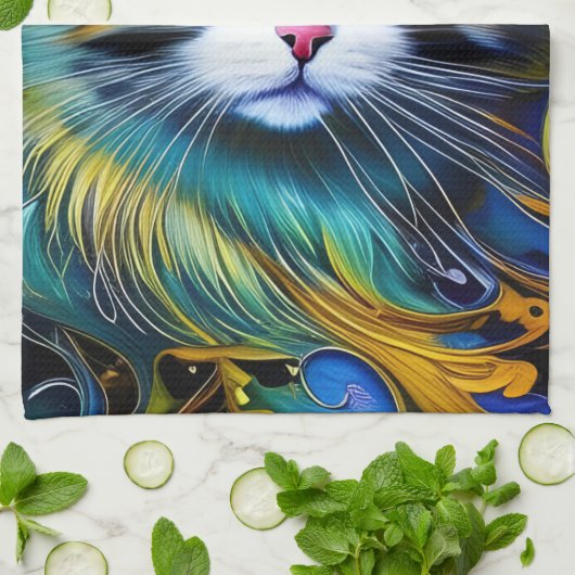 Mooie mystieke kat in blauwe en rode tinten theedoek (Gevouwen)