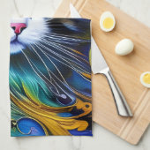 Mooie mystieke kat in blauwe en rode tinten theedoek (Quarter Fold)