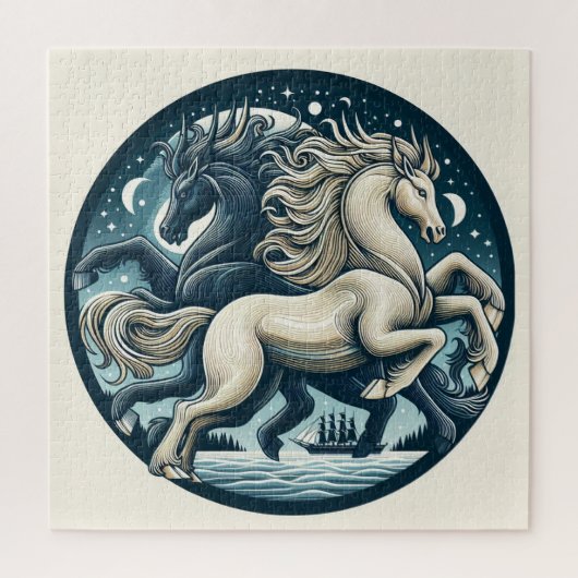 "Mooie Mystieke Paarden" 16 Legpuzzel (Verticaal)