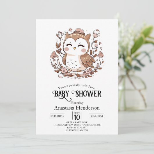 Mooie mystieke uil Baby shower Kaart (Staand voorkant)