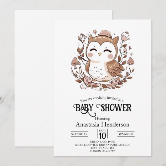 Mooie mystieke uil Baby shower Kaart (Voorkant / Achterkant)