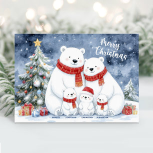Mooie Naamkaart van Ijsbeerfamilie voor Kerst Feestdagen Kaart