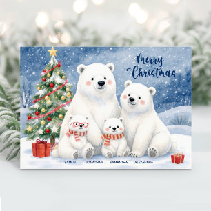 Mooie naamkaart voor ijsbeerfamilie met Kerst Feestdagen Kaart