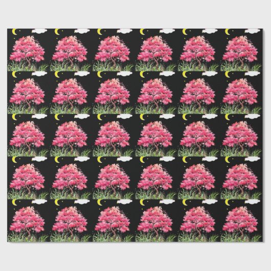 Mooie nacht uitzicht van een kersenbloesemboom cadeaupapier (Vlak)