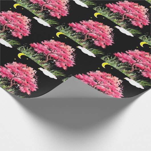 Mooie nacht uitzicht van een kersenbloesemboom cadeaupapier (Hoek)