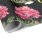 Mooie nacht uitzicht van een kersenbloesemboom cadeaupapier (Rol Hoek)