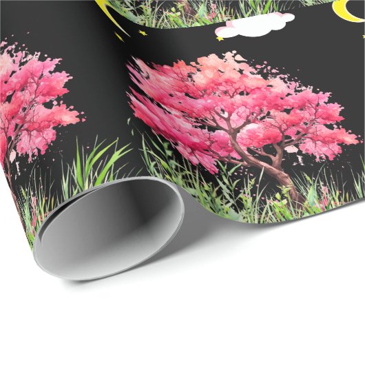 Mooie nacht uitzicht van een kersenbloesemboom cadeaupapier (Rol Hoek)